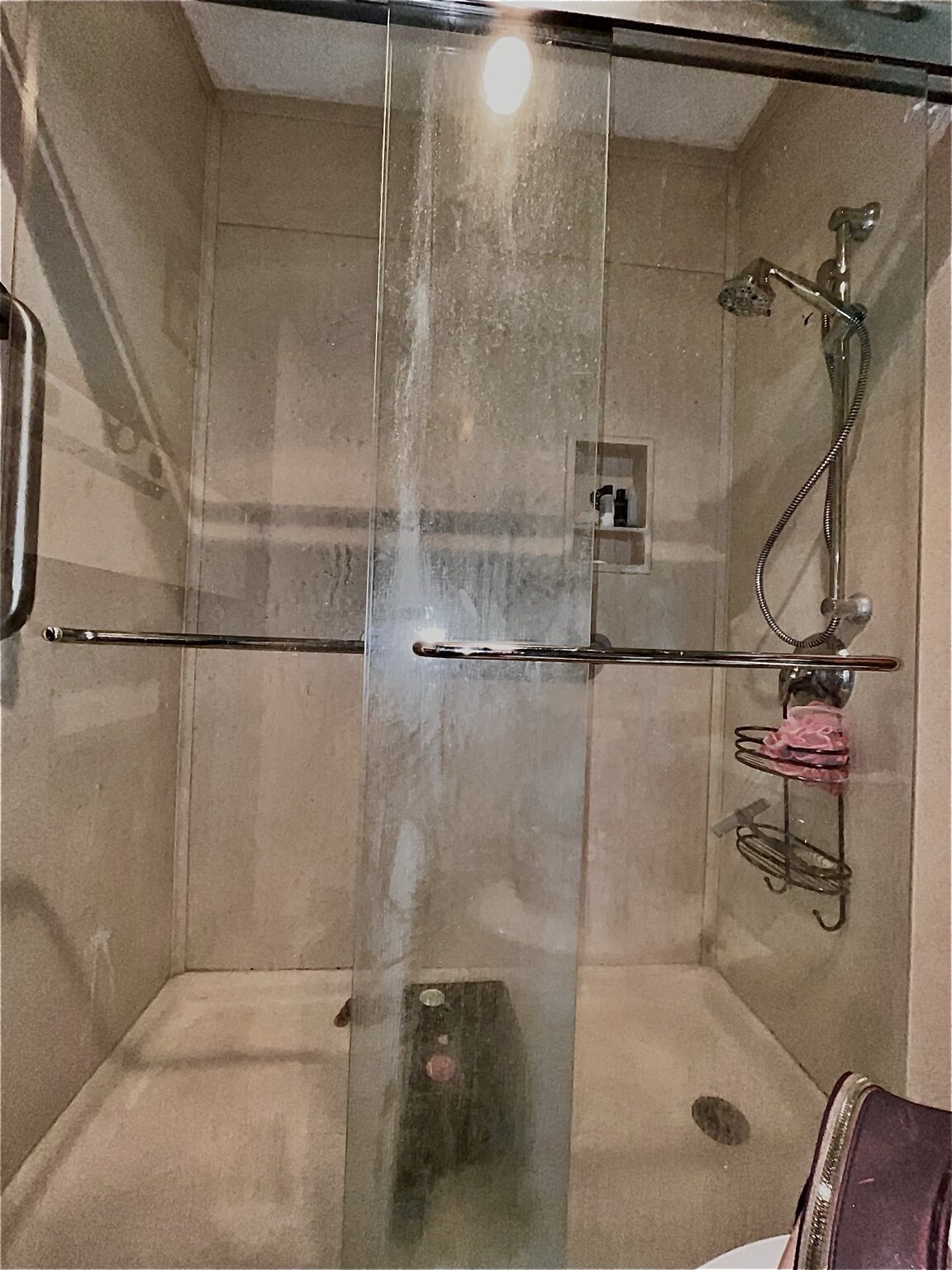 Glass shower before cleaning