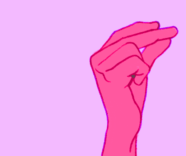 Animated pink hand making a snap gesture